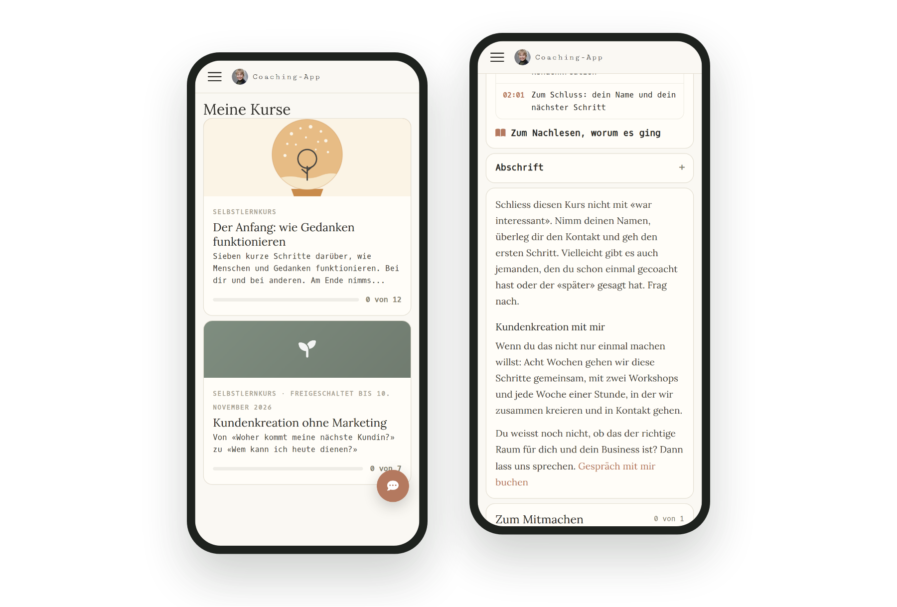 Leas App auf dem Handy: Meine Kurse und das Ende eines Kurses