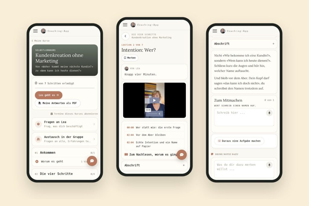 Der Minikurs in Leas App auf dem Handy
