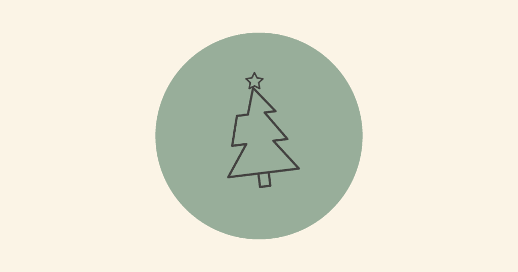 Illustration: schiefer Christbaum mit Stern auf gruenem Kreis