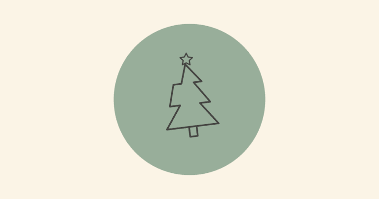 Illustration: schiefer Christbaum mit Stern auf gruenem Kreis