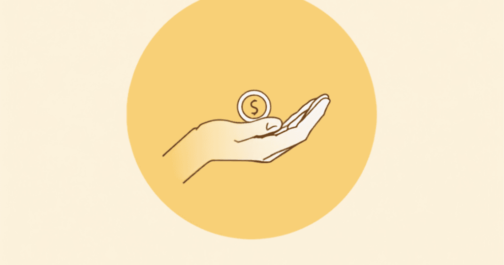 Illustration einer offenen Hand mit einer ruhig liegenden Muenze, Symbol fuer Weniger Sorgen. Mehr Stutz.