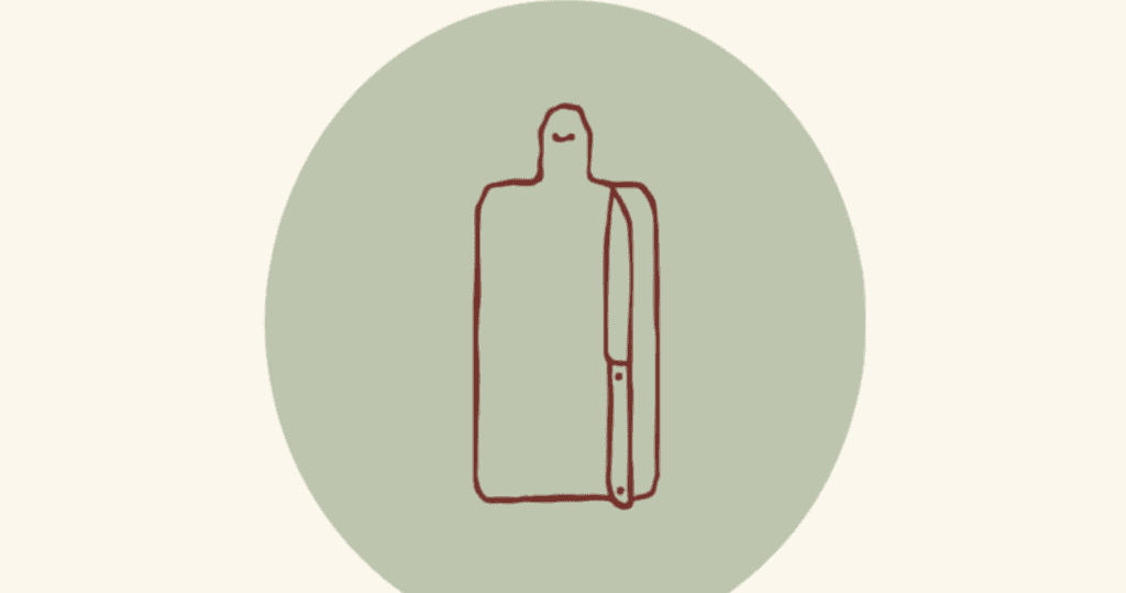Illustration eines aufgeraeumten Kuechenbretts mit Messer, Symbol fuer den Kurs Mise en place